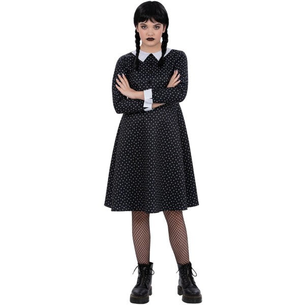 Smiffys kids gothic school girl costume with spotted dress, imported from the UK