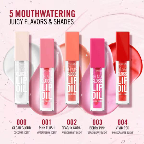Rimmel Lip Oil 001 Pink Flush 4.5ml, imported from the UK