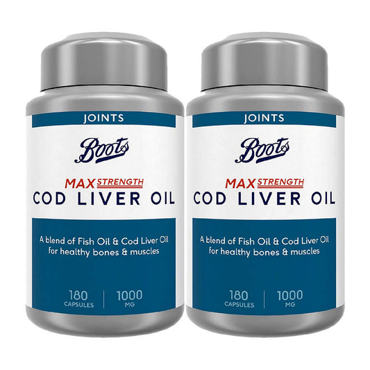 Boots Max Strength Cod Liver Oil 1000mg Bundle: 2 x 180 Capsules (1 year supply) General Health & Remedies Boots   