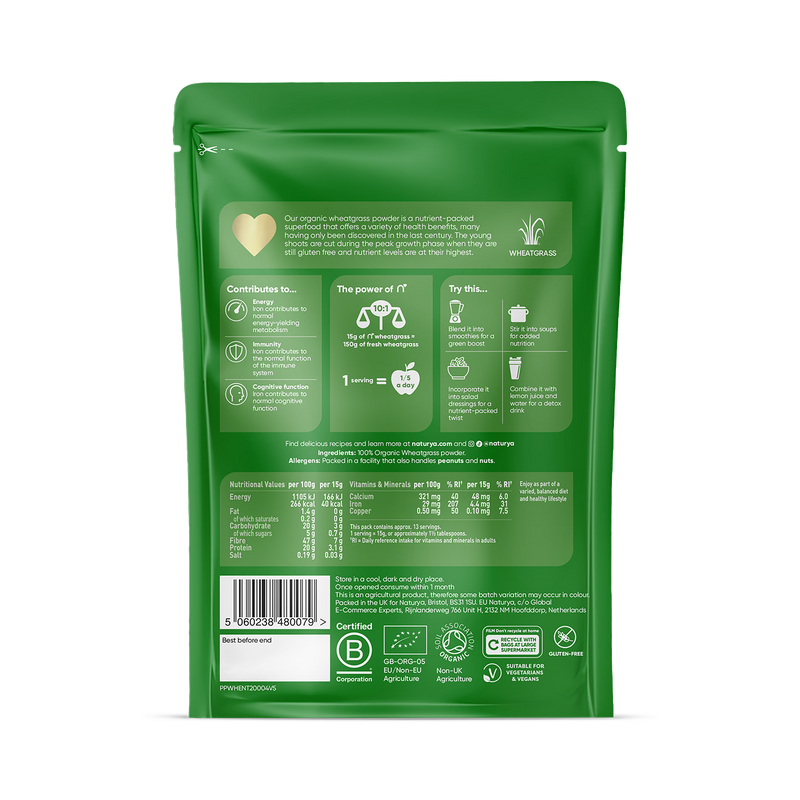 Naturya Organic Wheatgrass Powder 200g, imported from the UK