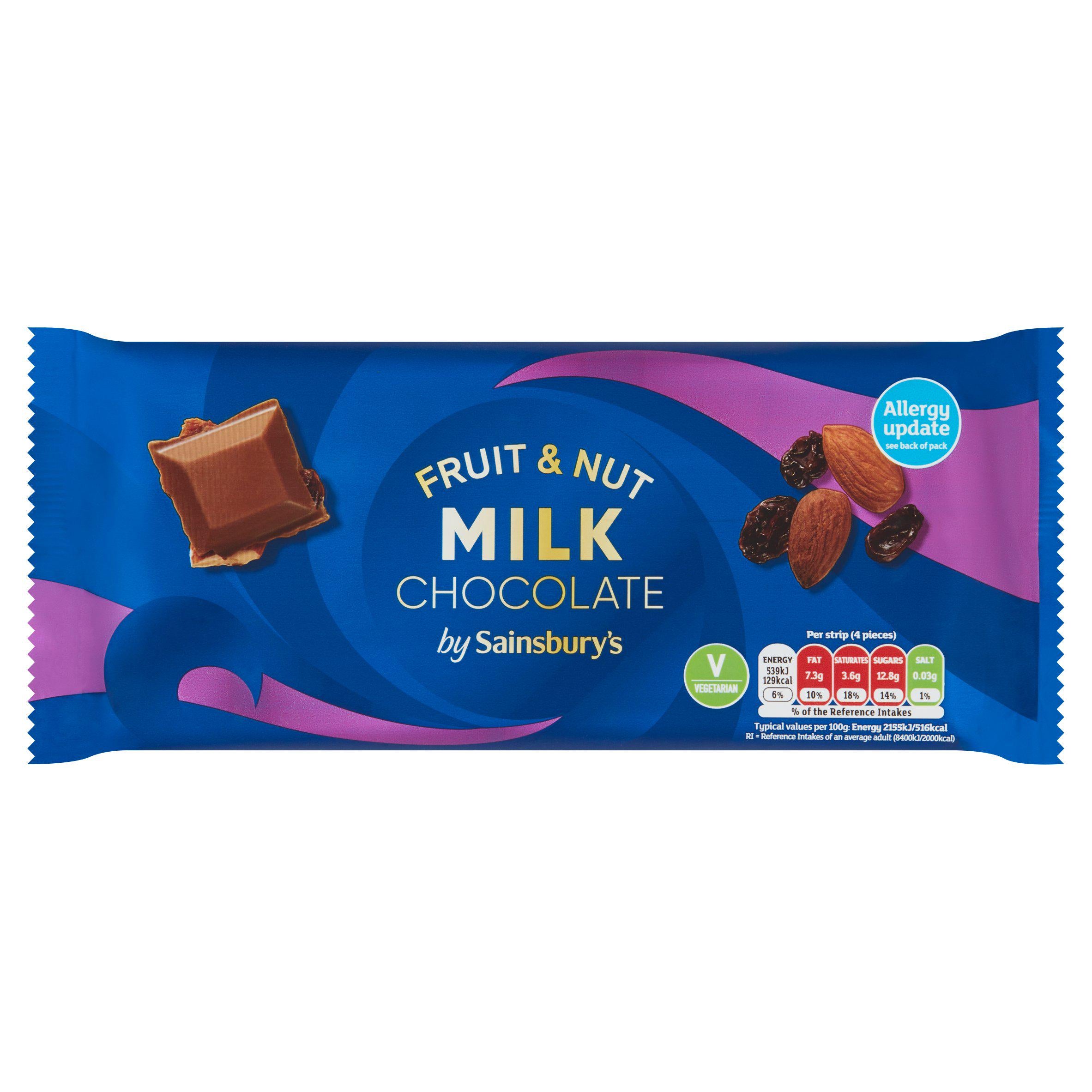 Sainsbury's Fruit & Nut Milk Chocolate 200g Block chocolate bars Sainsburys   