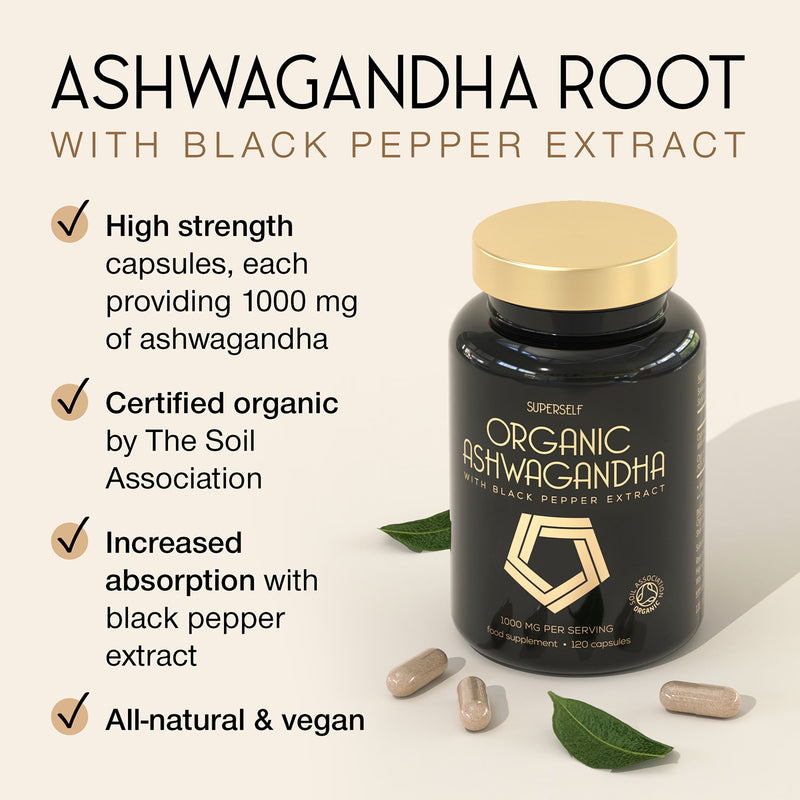 SuperSelf Organic Ashwagandha 1000mg capsules - British product