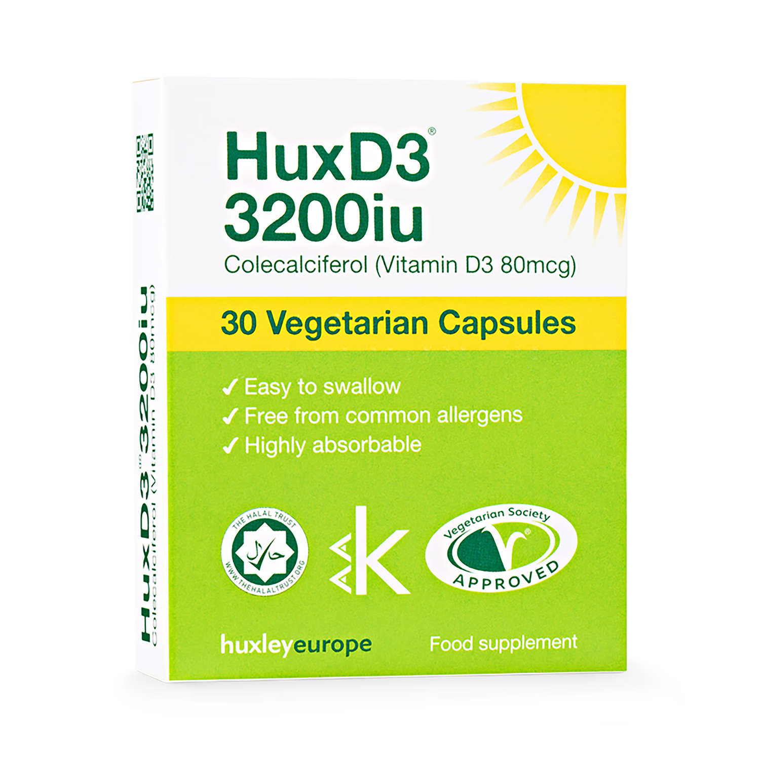 HuxD3 vitamin D3 3200iu 30 vegetarian capsules, imported from the UK