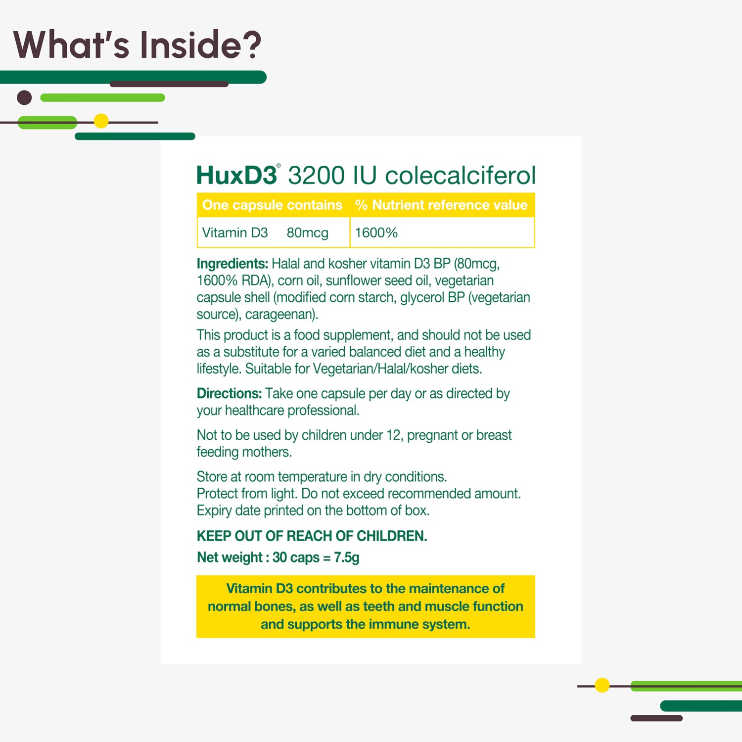 HuxD3 vitamin D3 3200iu 30 vegetarian capsules, imported from the UK