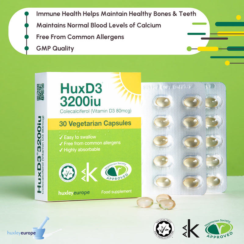 HuxD3 vitamin D3 3200iu 30 vegetarian capsules, imported from the UK