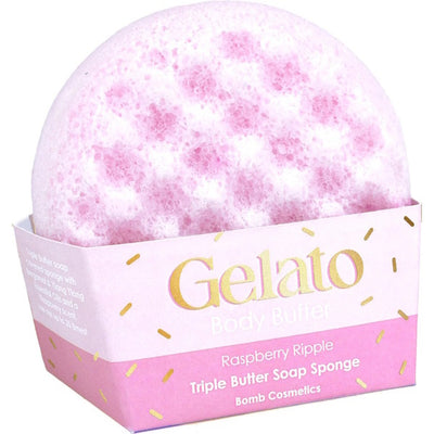 Superdrug Bomb Cosmetics Gelato Body Buffer Raspberry Ripple Exfoliating Sponge 200g- Buy online at McGrocer