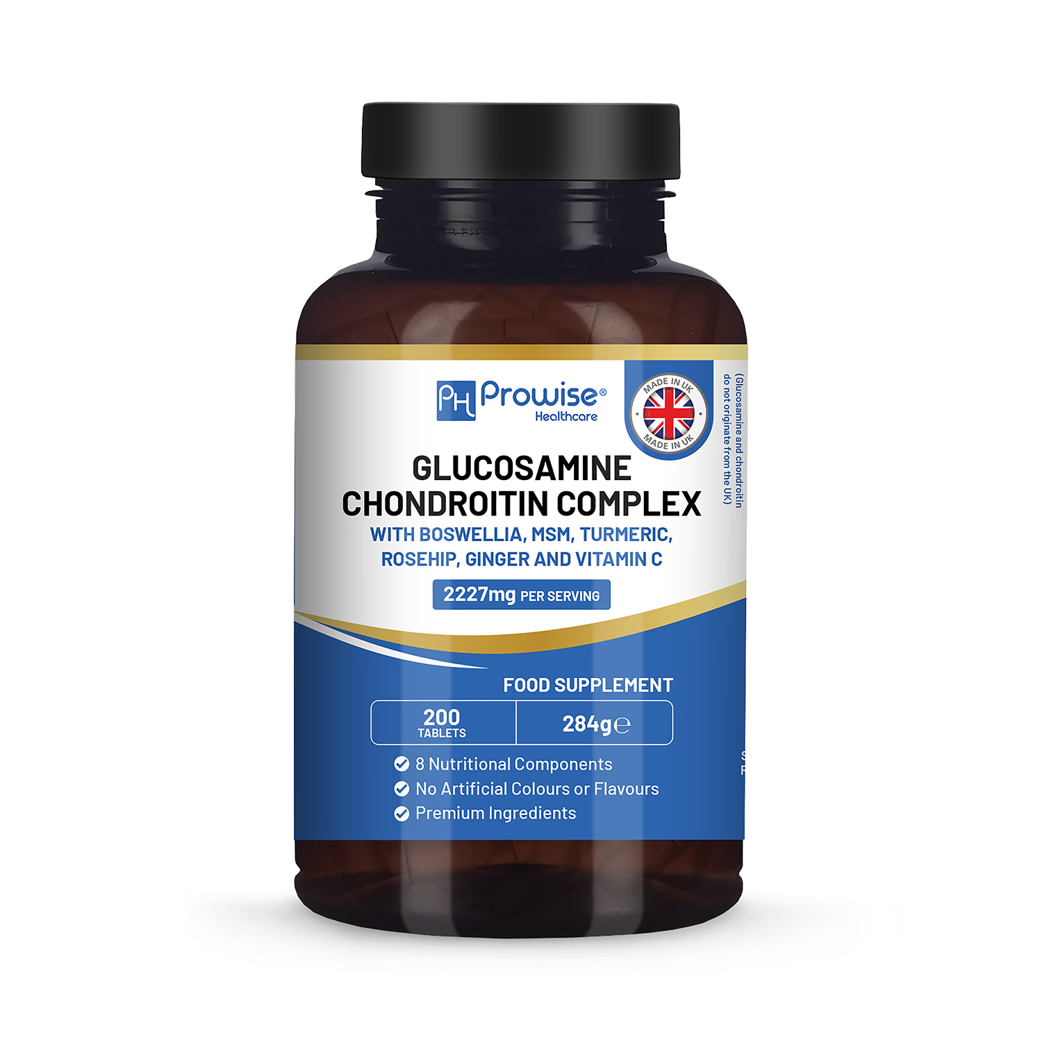 Prowise Healthcare glucosamine chondroitin complex 200 tablets, imported from the UK