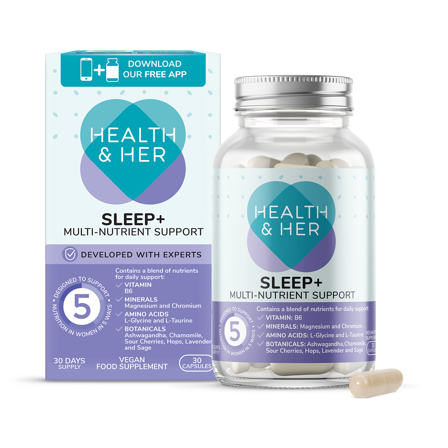 Health & Her Sleep+ Multi Nutrient Supplement 30 capsules, UK version