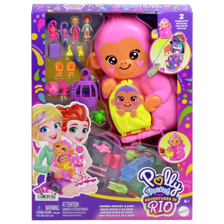 Polly Pocket momma monkey and baby mini doll playset (British brand)