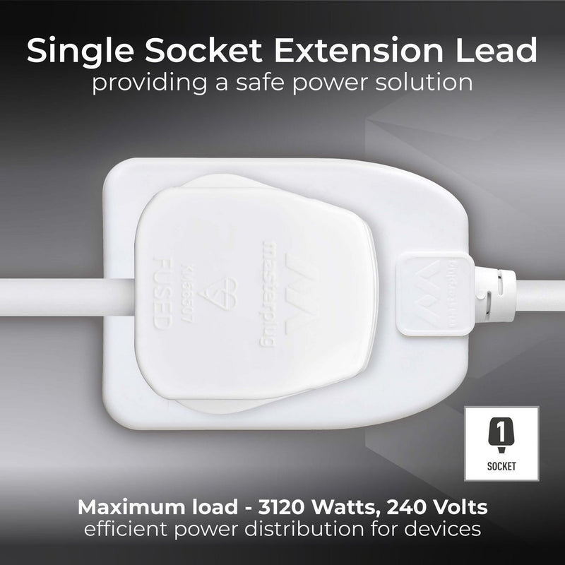 Masterplug 1 socket 8m extension lead, imported from the UK
