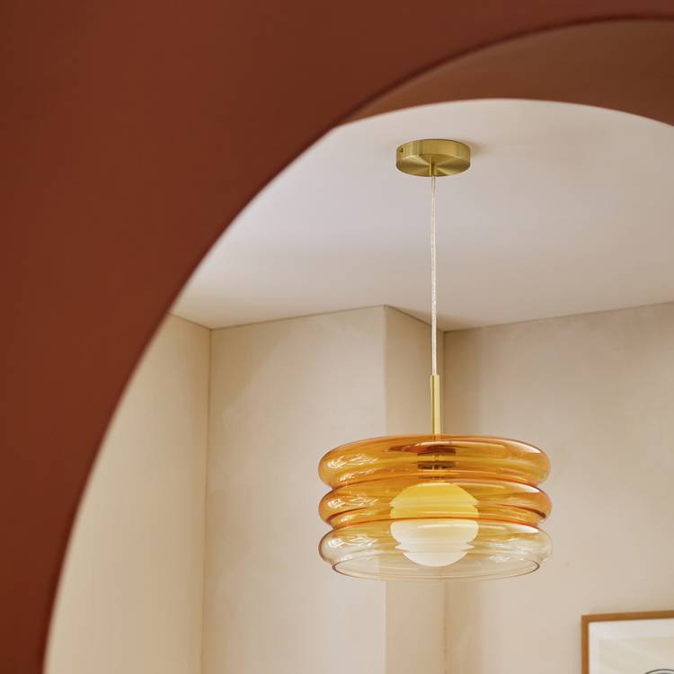 Habitat ribbed ombre glass pendant light orange - British product