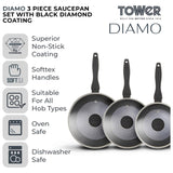 Tower Diamo 3-piece saucepan set black - British product