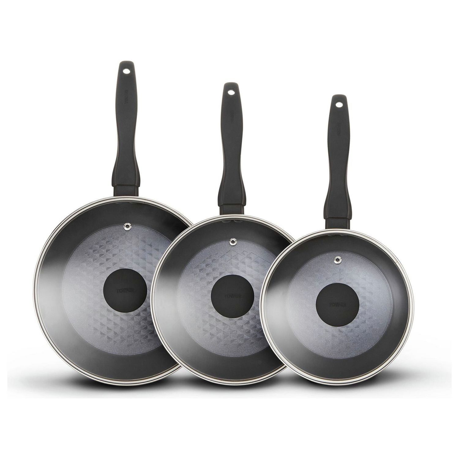 Tower Diamo 3-piece saucepan set black - British product
