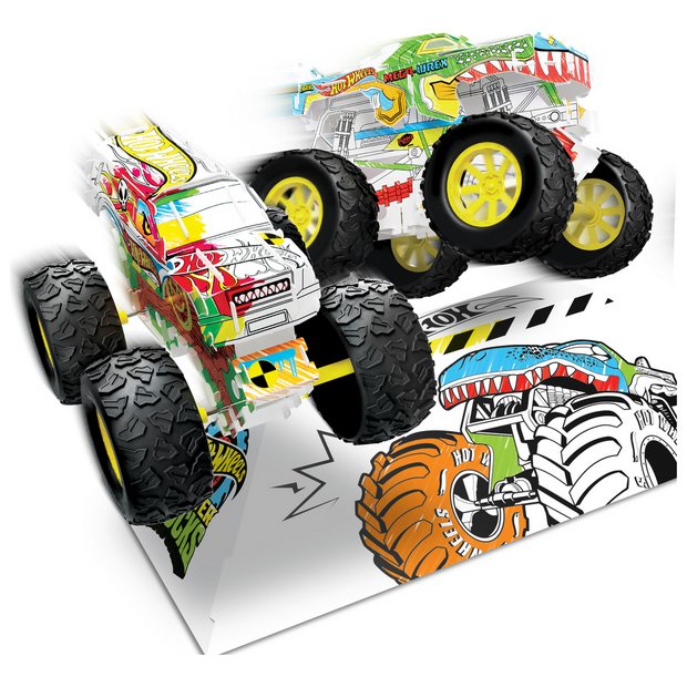 Hot Wheels monster truck custom twin pack with ramp and pens, imported from the UK