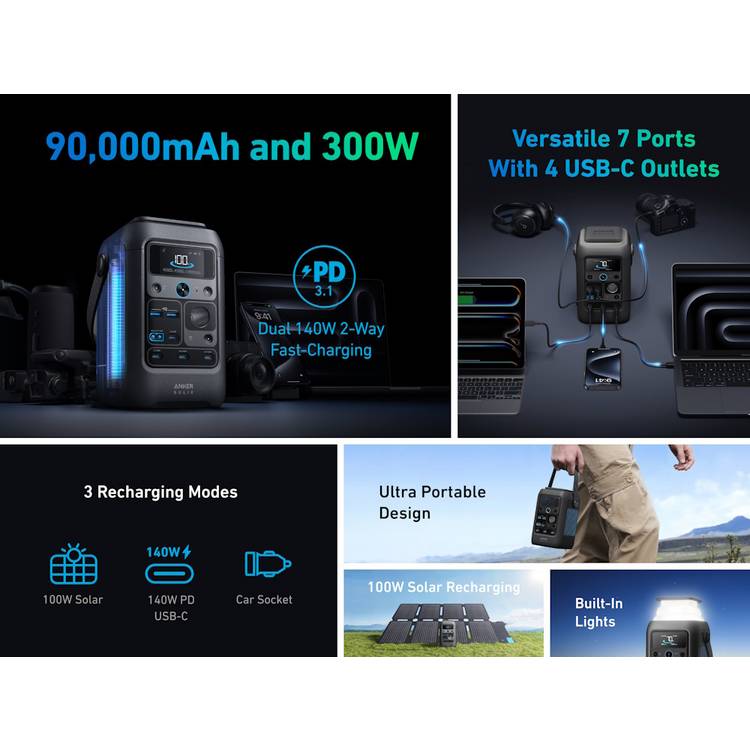 Anker SOLIX C300X portable power station 288Wh, imported from the UK