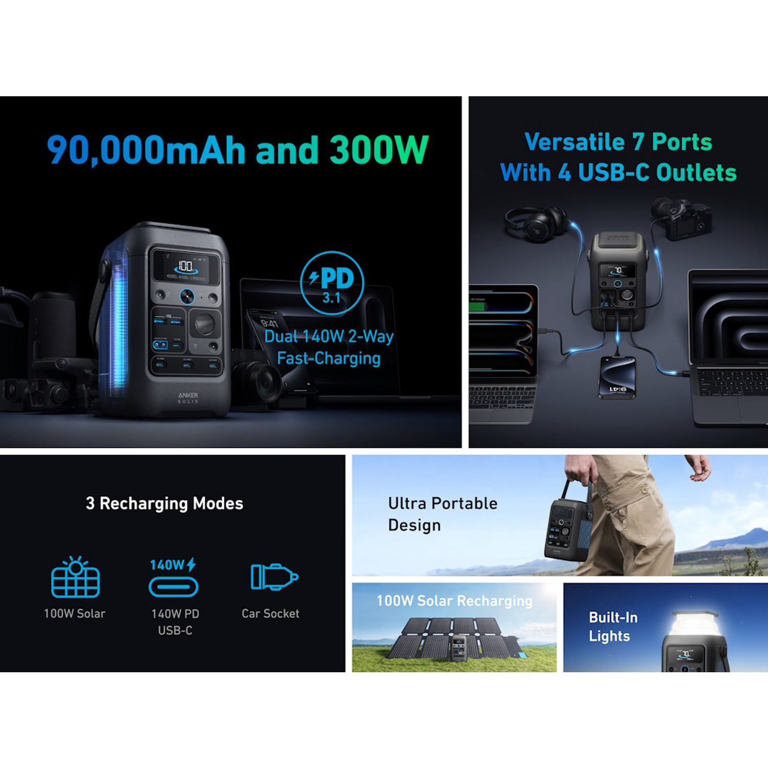 Anker SOLIX C300X portable power station 288Wh, imported from the UK