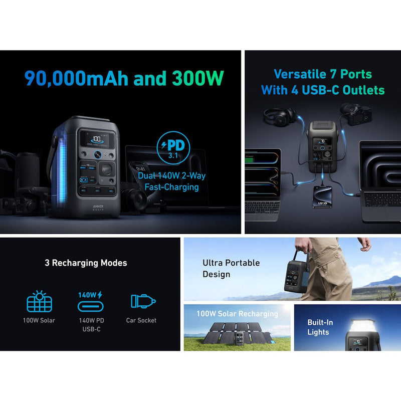 Anker SOLIX C300X portable power station 288Wh, imported from the UK