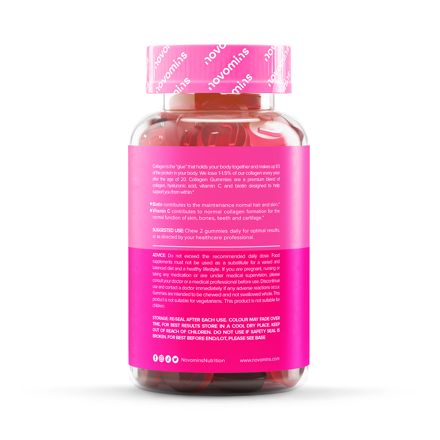 Novomins collagen peach flavoured gummies 60 count, UK version