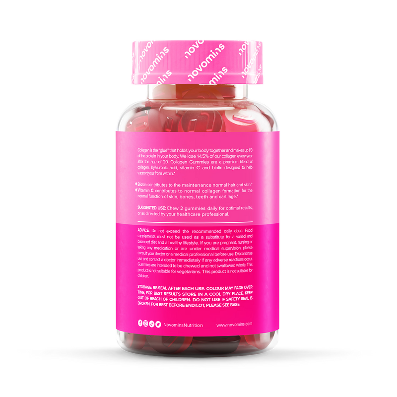 Novomins collagen peach flavoured gummies 60 count, UK version
