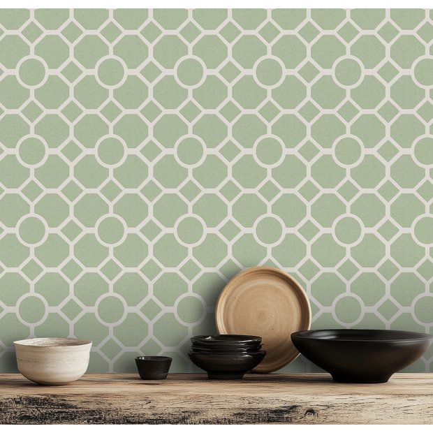 RHS Star Trellis Sage wallpaper 50cm x 10m, UK version