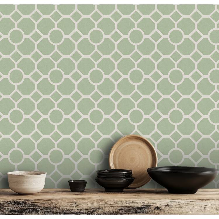 RHS Star Trellis Sage wallpaper 50cm x 10m, UK version