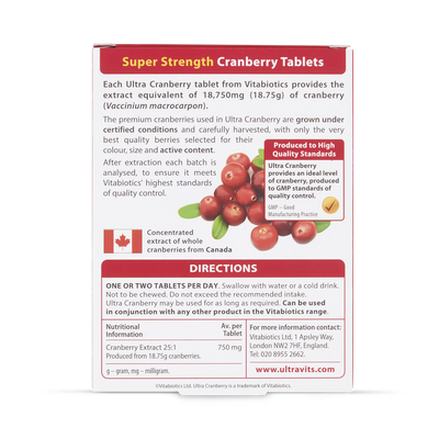Vitabiotics Ultra Cranberry 750mg Kosttilskudd 30 tabletter
