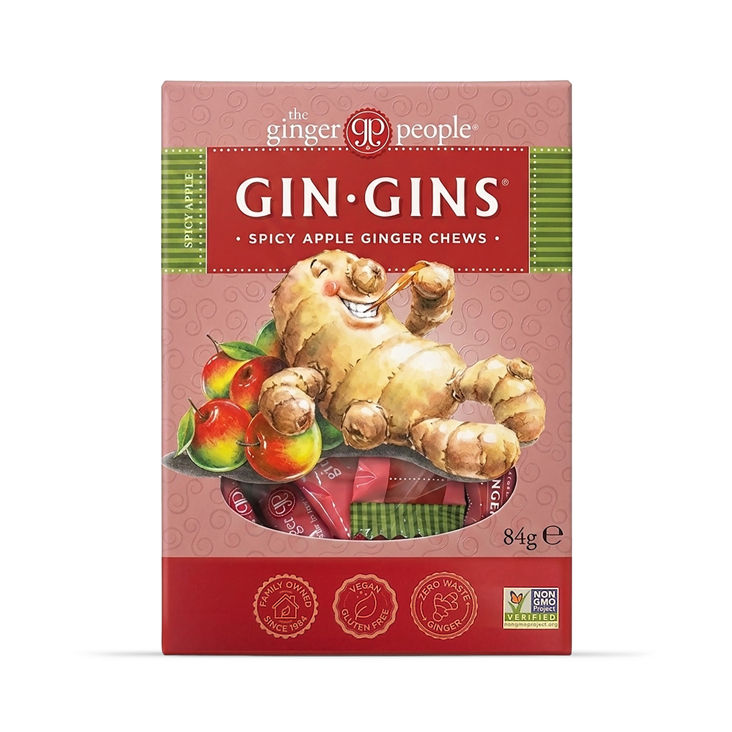 The Ginger People Gin Gins spiced apple candy 84g, imported from the UK