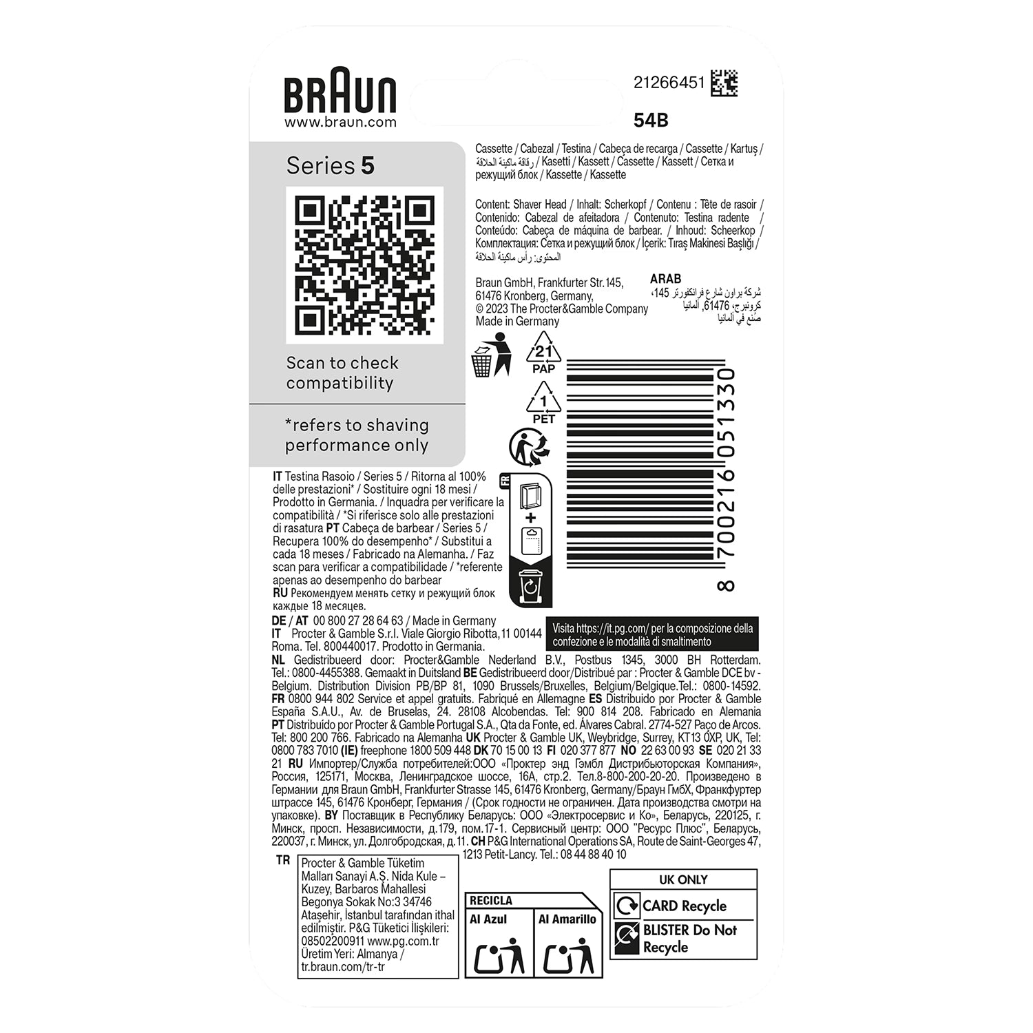 Braun Series 5 replacement head 54B (British brand)