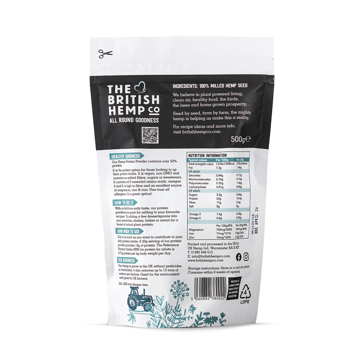 The British Hemp Co hemp protein powder 50% 500g - British product