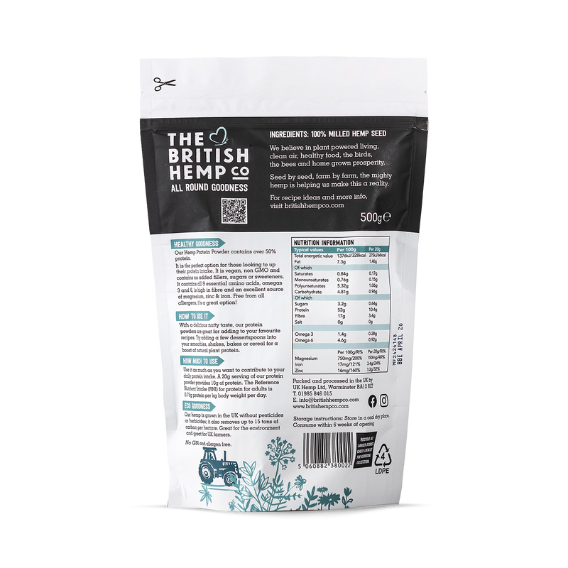 The British Hemp Co hemp protein powder 50% 500g - British product