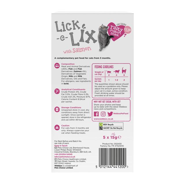 Webbox Lick-e-Lix with Salmon Yoghurty Cat Treats   5 x 15g GOODS M&S   