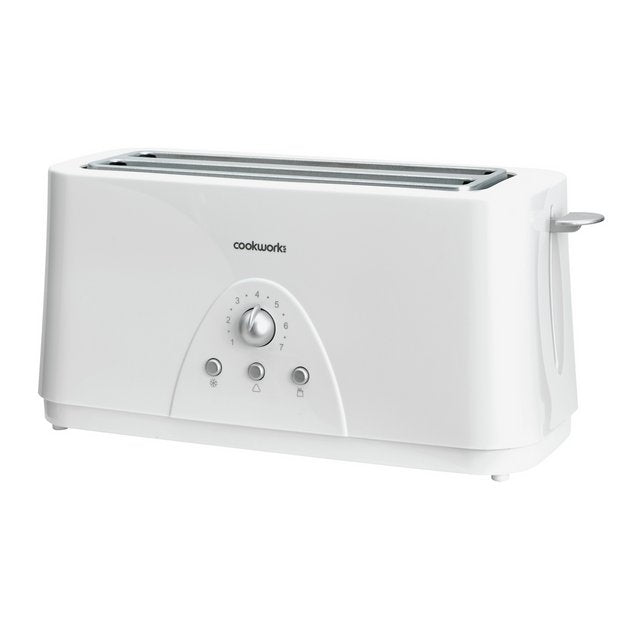 Cookworks long slot 4 slice toaster white - British product