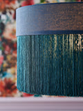 Clarke and Clarke teal blue Martello tassel lampshade 55cm diameter, UK version