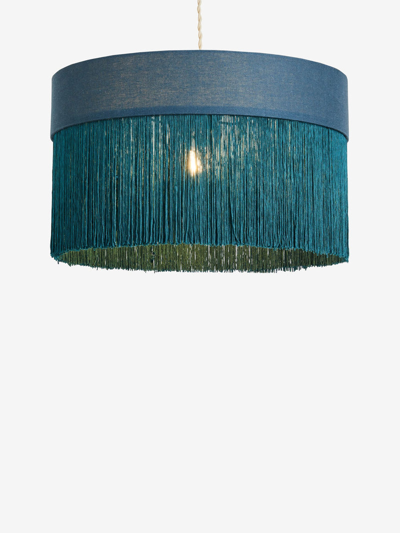 Clarke and Clarke teal blue Martello tassel lampshade 55cm diameter, UK version