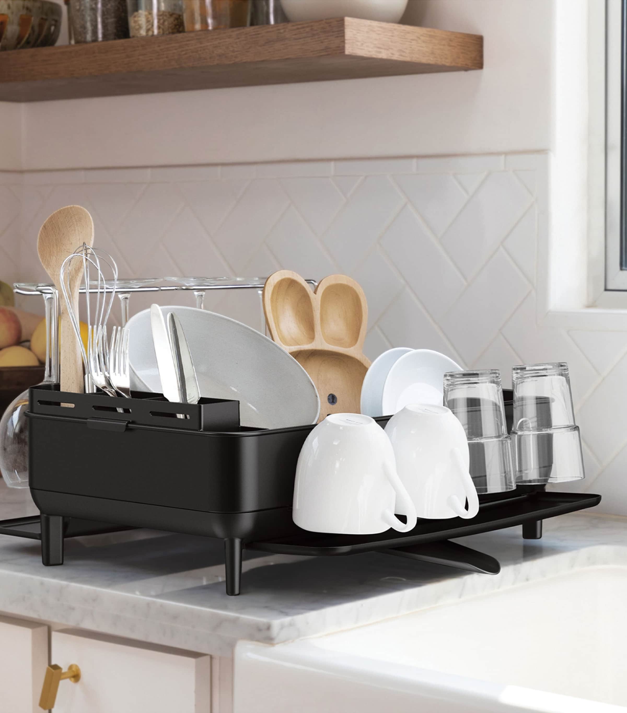 Simplehuman steel frame dish rack with rotating spout (British brand)