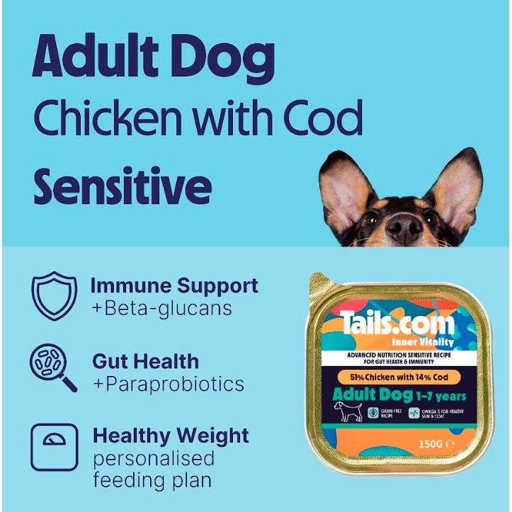 Tails.com Inner Vitality wet dog food chicken and cod 150g (British brand)
