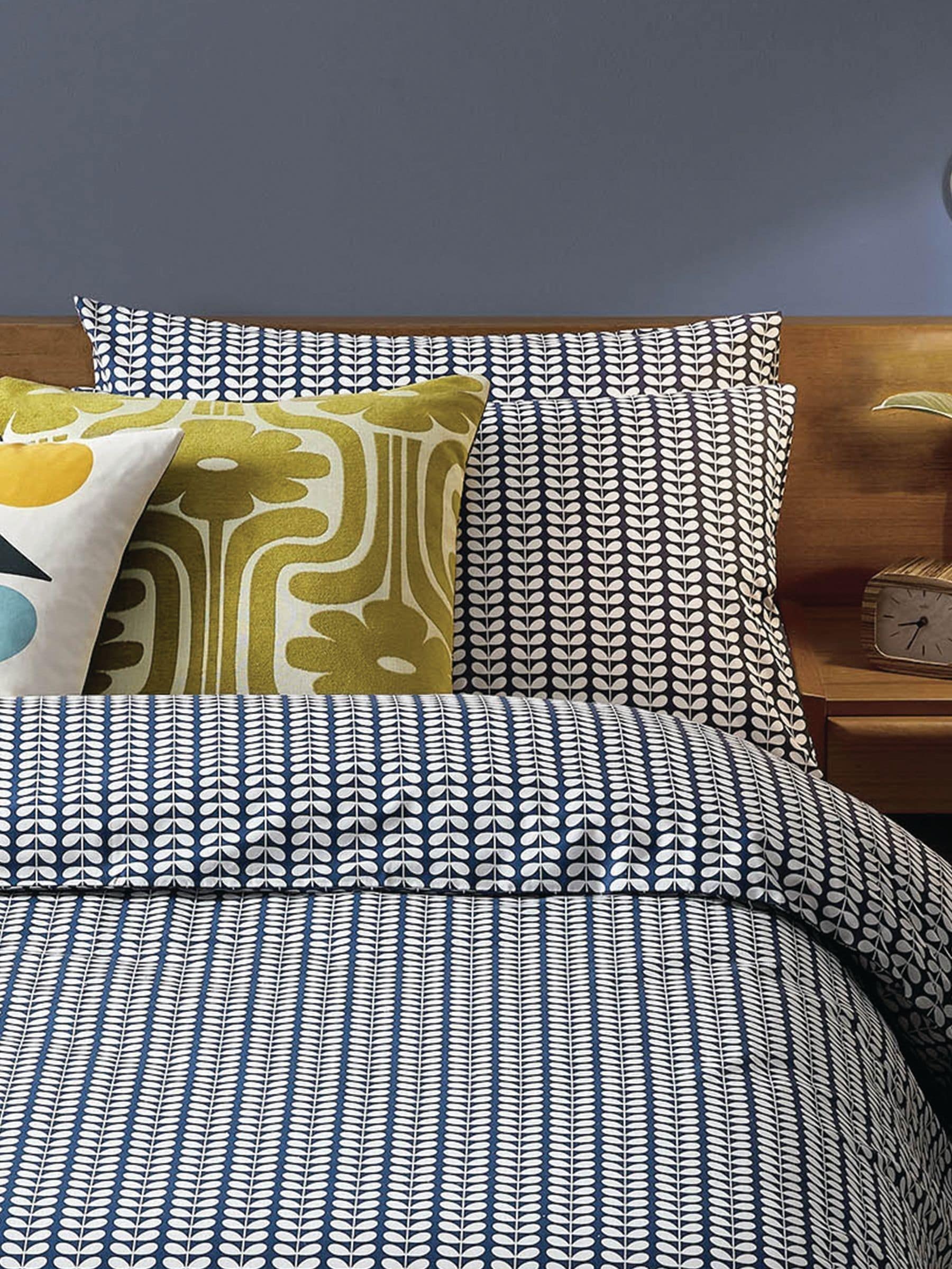 Orla Kiely Blue Tiny Stem cotton pillowcases - British product