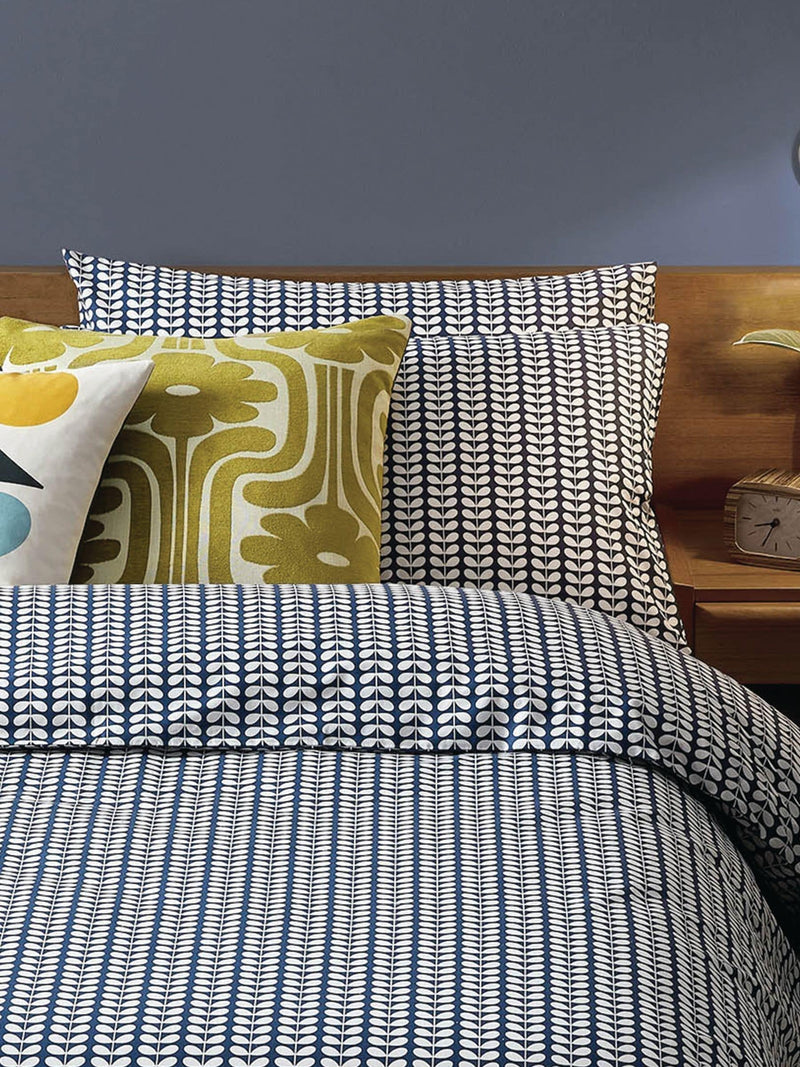 Orla Kiely Blue Tiny Stem cotton pillowcases - British product