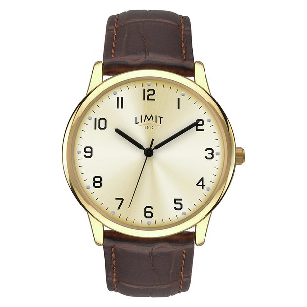 Limit men's watch brown faux leather strap 38mm, UK version