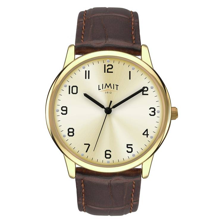 Limit men's watch brown faux leather strap 38mm, UK version