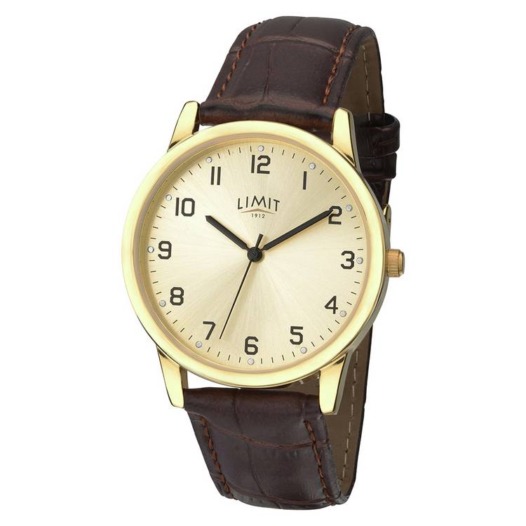 Limit men's watch brown faux leather strap 38mm, UK version