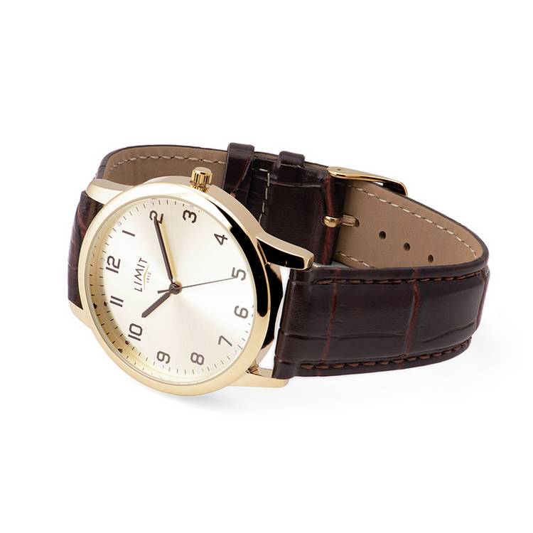Limit men's watch brown faux leather strap 38mm, UK version