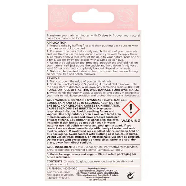 Superdrug Finishing Touches Fake Nails Extra Short Pink (British brand)