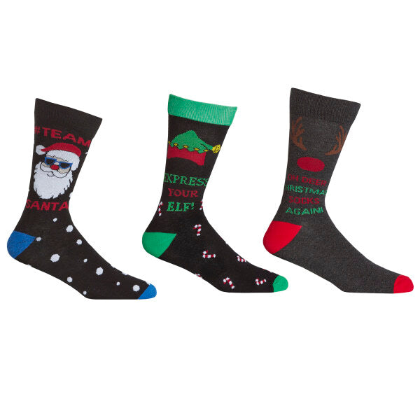 Mens Cotton Rich Novelty Festive Socks (Pack Of 3) (UK 6-11) GOODS Superdrug Grey/Black  