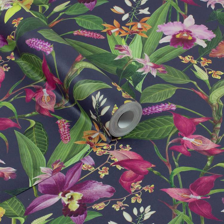 RHS botanical wallpaper purple orchid roll, UK version