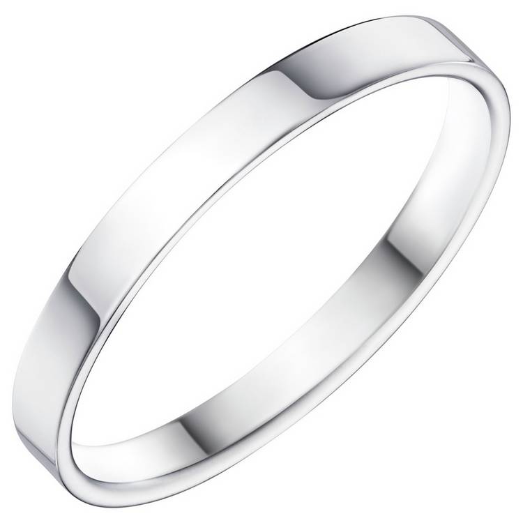Wedfit 9ct white gold flat court wedding band 2.5mm, imported from the UK