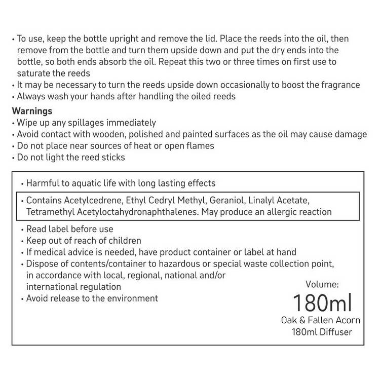 Habitat Morris Oak and Fallen Acorn reed diffuser 180ml - British product