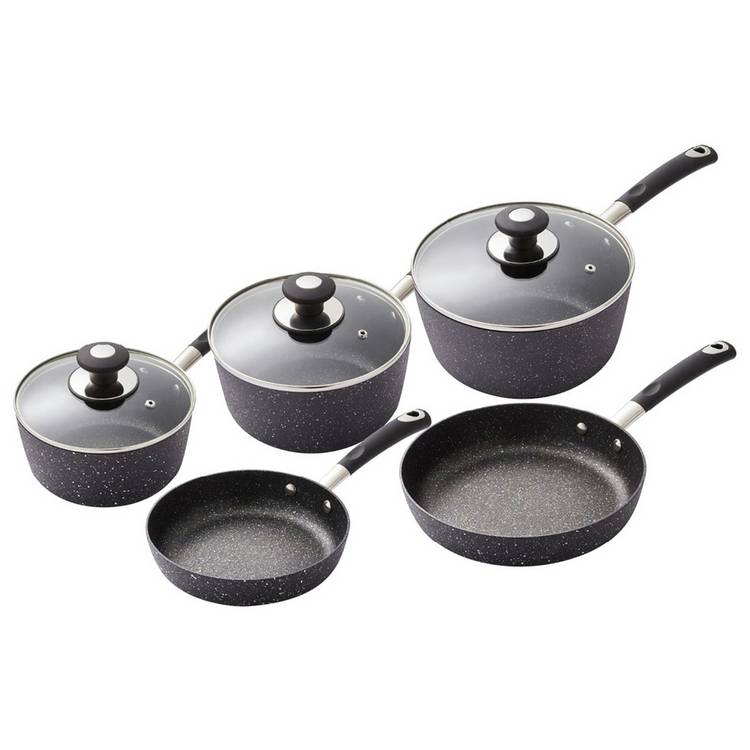 Tower 5 piece aluminium pan set in black, imported from the UK