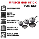 Tower 5 piece aluminium pan set in black, imported from the UK