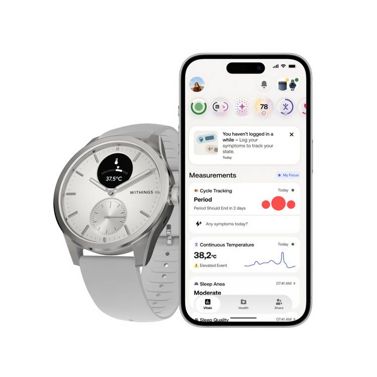 Withings ScanWatch 2 42mm smart watch pearl white grey (British brand)